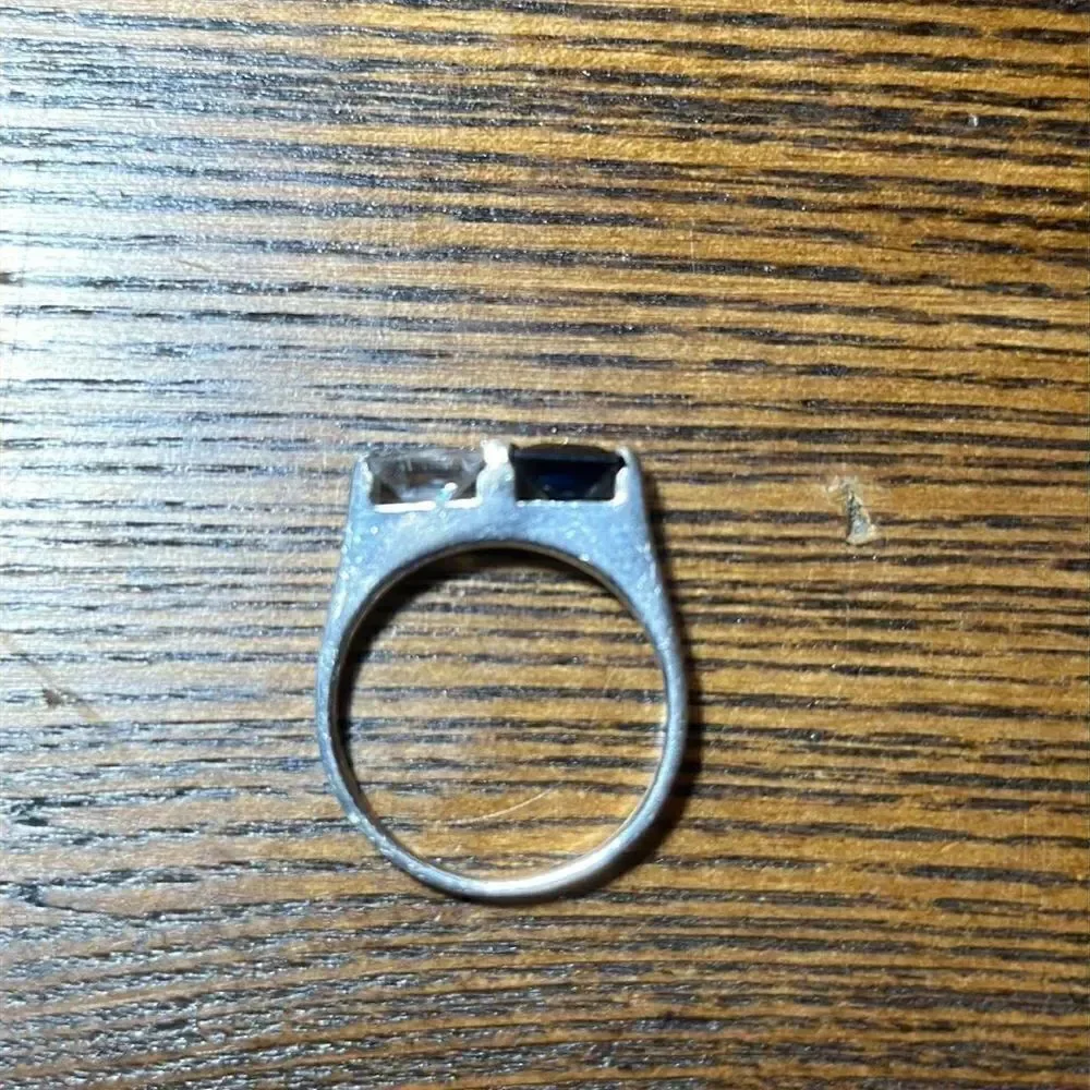 Sterling Silver Vintage Minimalist Ring with Blue and Clear Stones